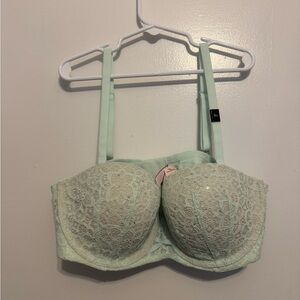 Victorias Secret Dream Angels Multi-Way Lined Lace Trim Bra 36C Green Rhinestone
